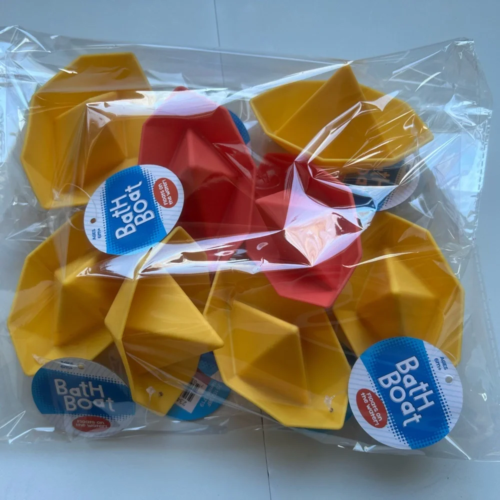 Big Time Toys Bath Boat Yellow and Red- Set of 8
